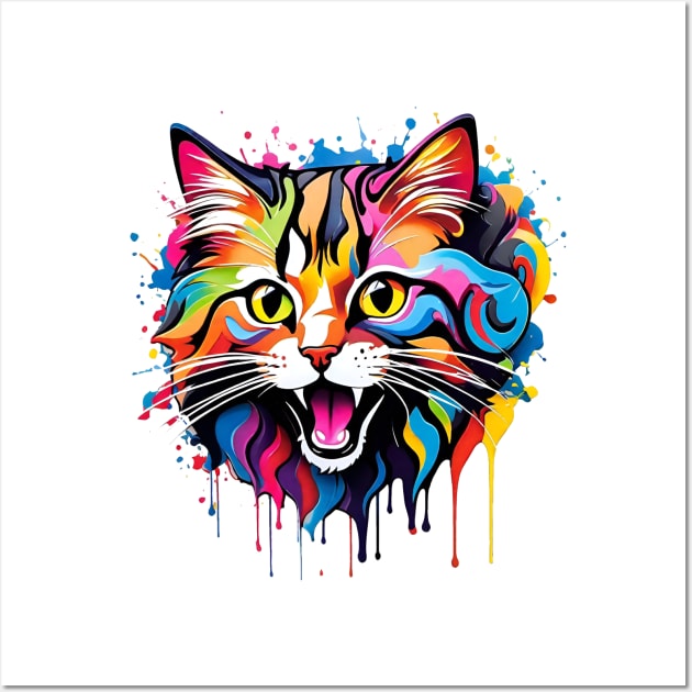 Cat Head Dripping Rainbow Graffiti Wall Art by VictoriaLehnard